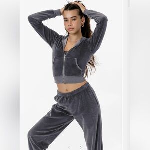 Los Angeles Apparel Garment Dye Velour Mid-Length Zip-Up Hoodie